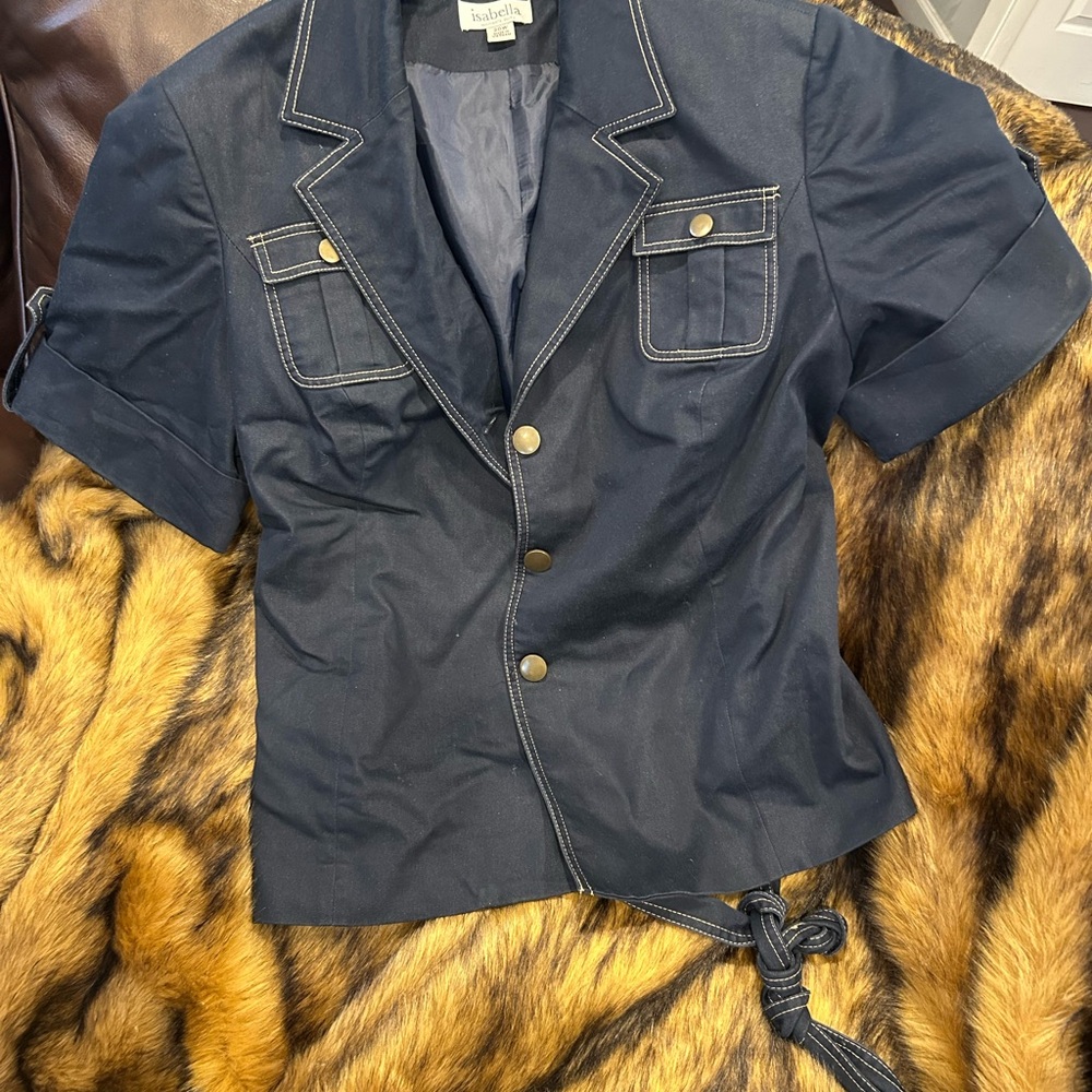 Navy Short Sleeve Button-Up Jacket